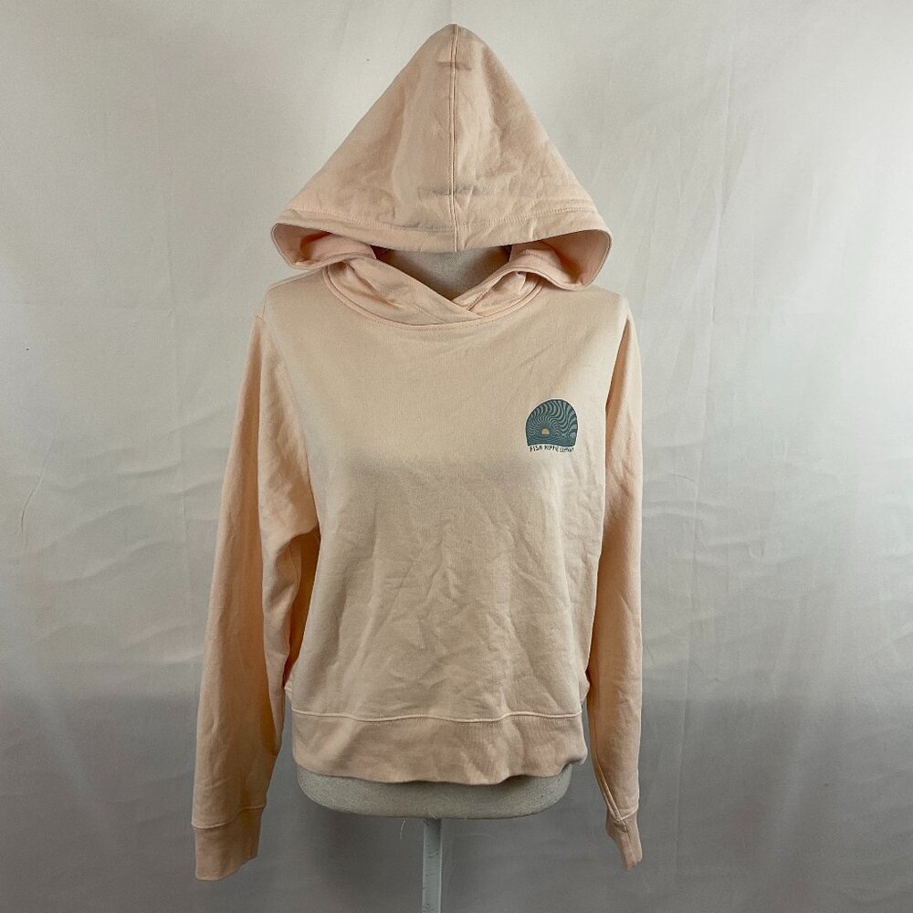 Fish Hippie Women's Hoodie Sweatshirt L Light Peach Cropped Long Sleeve